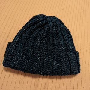Handmade navy blue beanie with blue sparkles